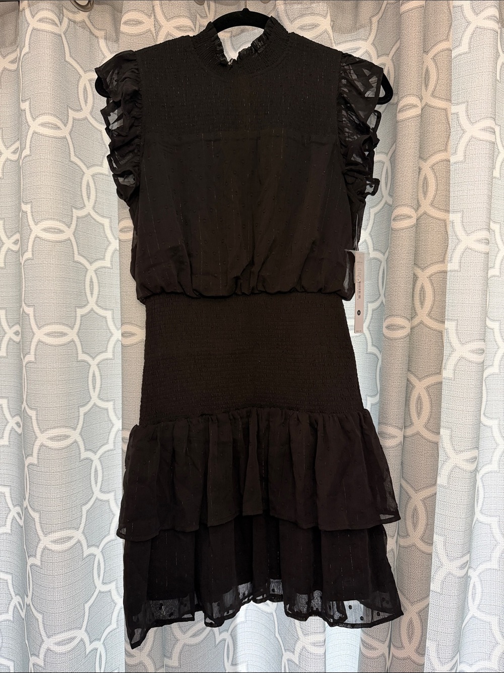 Aqua Black Smocked Waist Ruffle Mini Dress